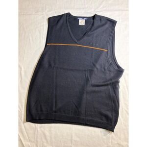 Stan Herman Jet Blue Mens V Neck Knit Vest Sweater Large L‎ Navy Orange Accents
